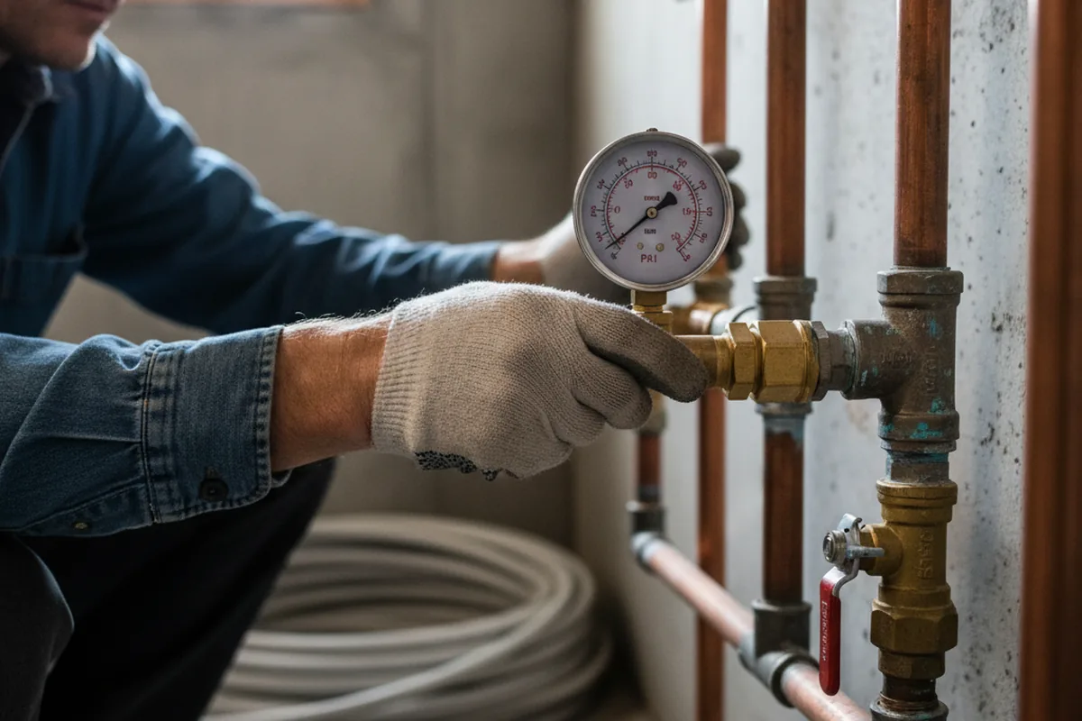 Pressure testing a repaired line during Water Line Repair in Chagrin Falls
